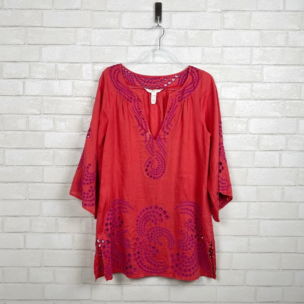 Diane Von Furstenberg Soleil + Swim 100% linen Pink Embroidered Cover Up Size S